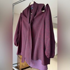French Connection “Callie” Burgundy Cold-Shoulder Bow ButtonDown Blouse (size 8)